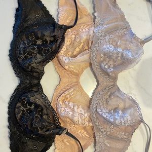 Victoria’s Secret Lace Demi 3 Bra Bundle. Black, Blush and Lilac. 36D.